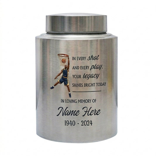 Personalized Basketball Stainless Steel Urn for Sports Fan Athlete Coach, Decorative Funeral Display Large Small Silver Black Gold Red Memorial Keepsake Urn, Memorial Gift, In Loving Memory - Image 2