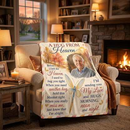 Personalized Photo Memorial Fleece Blanket - A Hug From Heaven Sympathy Gift for Loss of Dad - Image 2