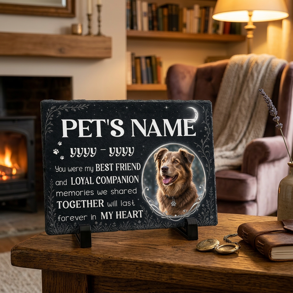 Personalized Dog Memorial Garden Stone with Photo – Pet Loss Slate Gift - Image 2 | VNMGSREPR1-6IN-EHIEU_AI_0449 VNMGSREPR1-8IN-EHIEU_AI_0449