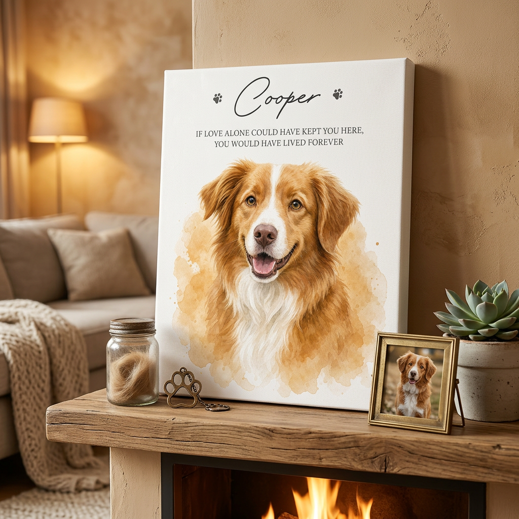 Personalized Dog Memorial Portrait Watercolor Wall Canvas, Pet Loss Gift - Image 2