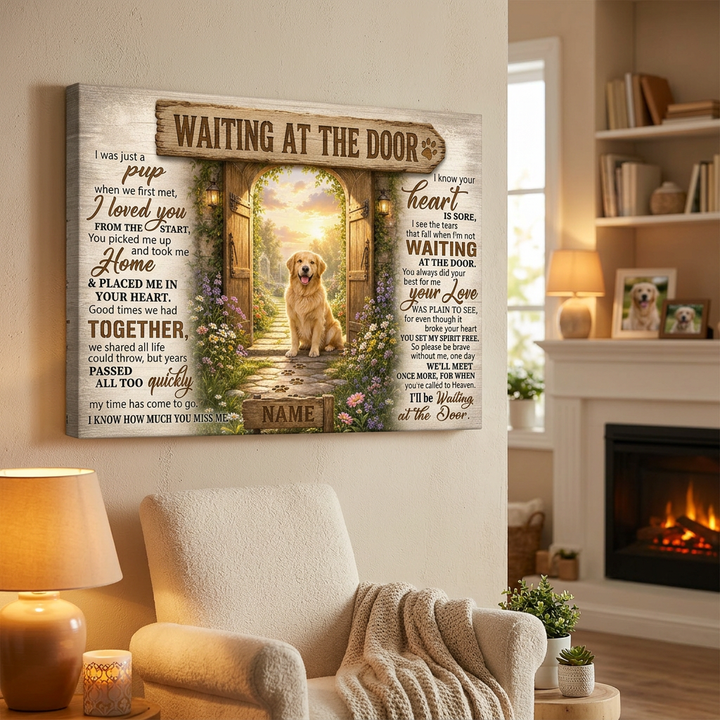 Personalized Dog Memorial Canvas – Waiting at the Door Pet Loss Wall Art - Image 2