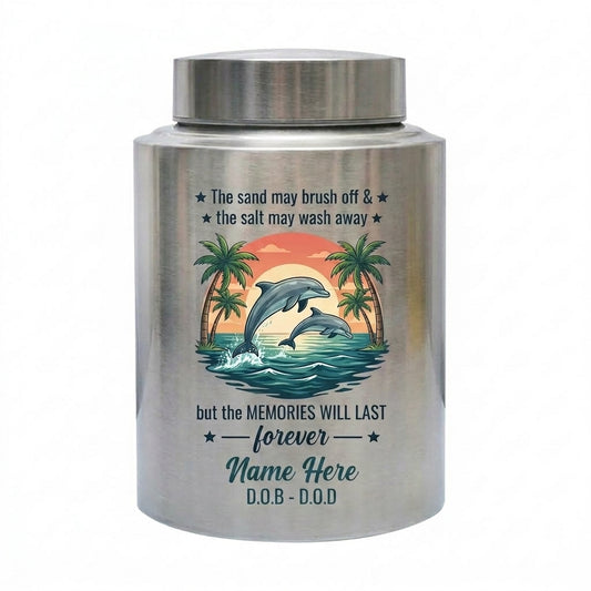 Personalized Dolphin Stainless Steel Cremation Urn for Human Ashes, Beach Ocean Lover Forever Tribute, Silver Black Gold Red Adult Mom Dad, Memorial Keepsake Urn, Memorial Gift, In Loving Memory - Image 2