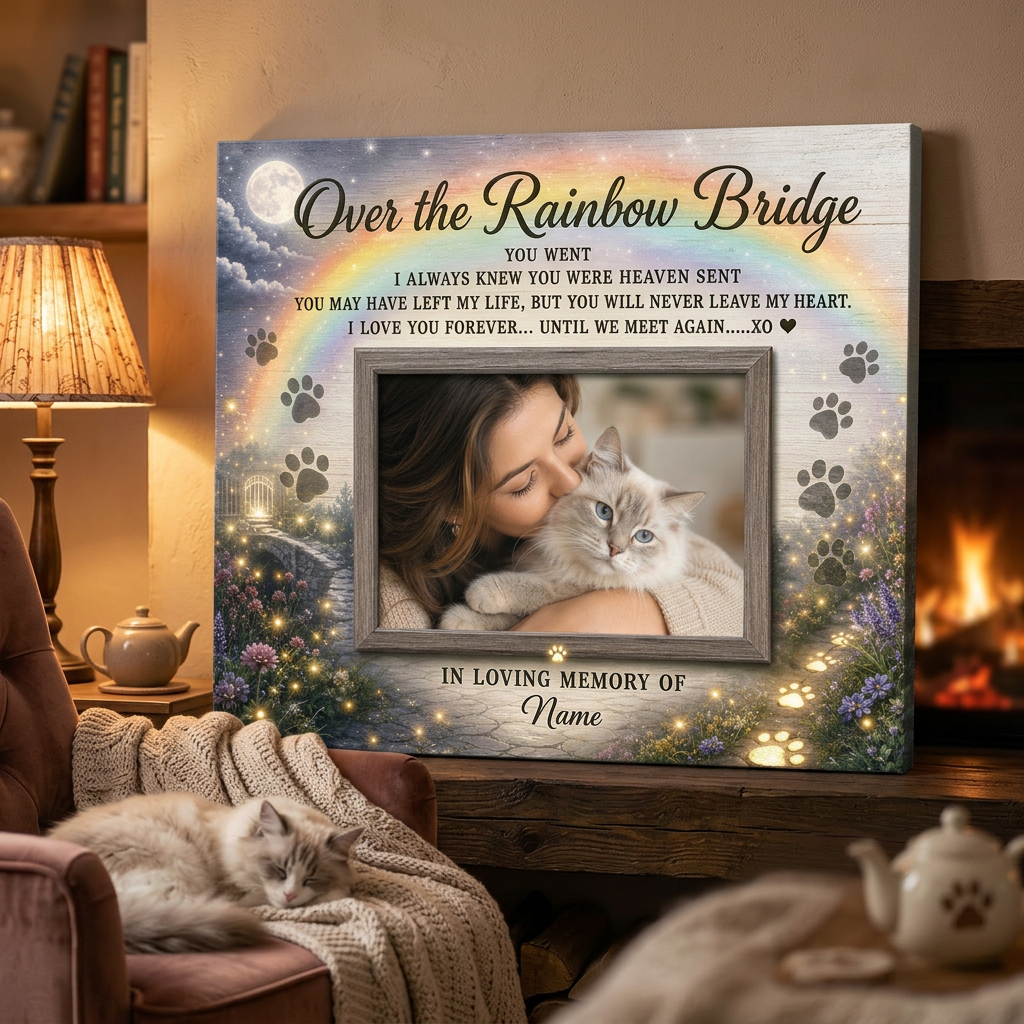 Personalized Cat Memorial Wall Canvas Gift for Cat Loss Over Rainbow Bridge - Image 2