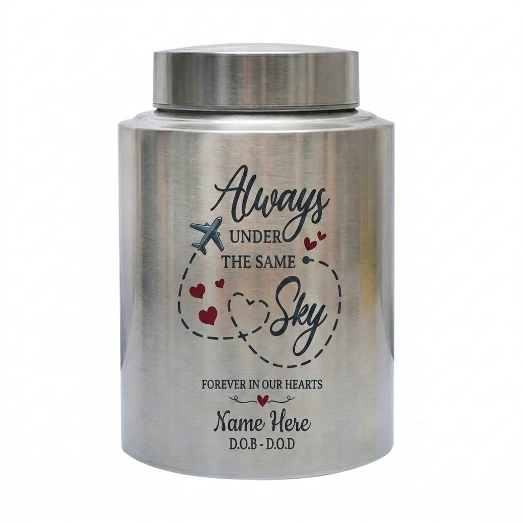 Personalized Airplane Under The Same Sky Stainless Steel Large Cremation Urn For Ashes Travel Theme Custom Name Dates Loss Of Pilot Memorial Keepsake Urn, Memorial Gift, In Loving Memory - Image 2