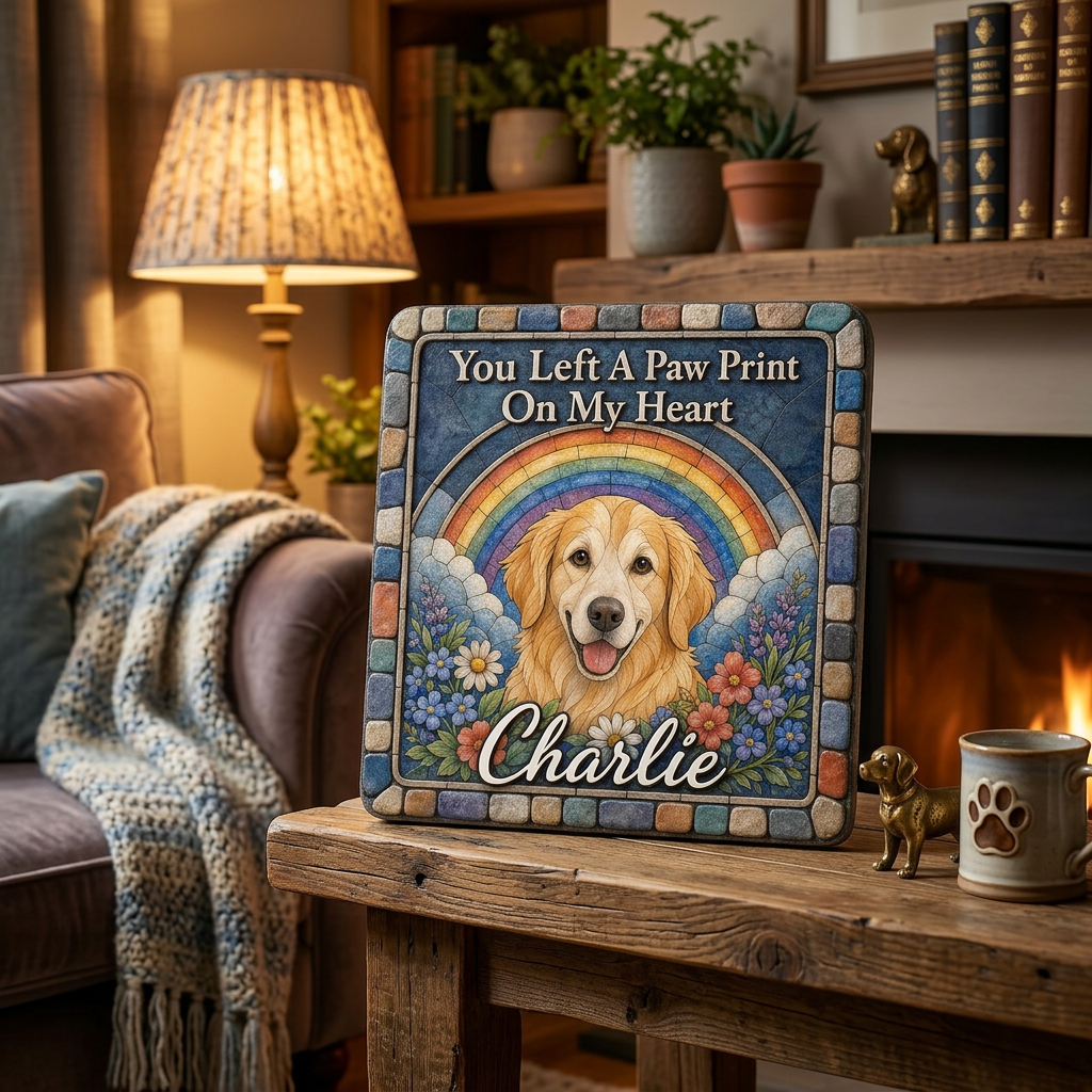 Personalized Dog Memorial Garden Stone – Paw Print Rainbow Bridge Pet Loss Gift - Image 2 | VNMGSREPR1-6IN-EHIEU_AI_0423 VNMGSREPR1-8IN-EHIEU_AI_0423