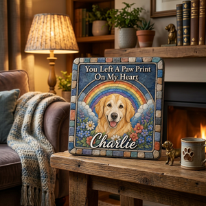 Personalized Dog Memorial Garden Stone – Paw Print Rainbow Bridge Pet Loss Gift - Image 2