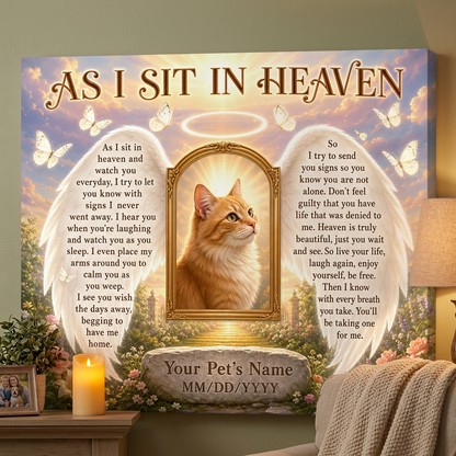 Personalized Pet Memorial Wall Canvas As I Sit In Heaven Cat Photo Sympathy Gift - Image 2