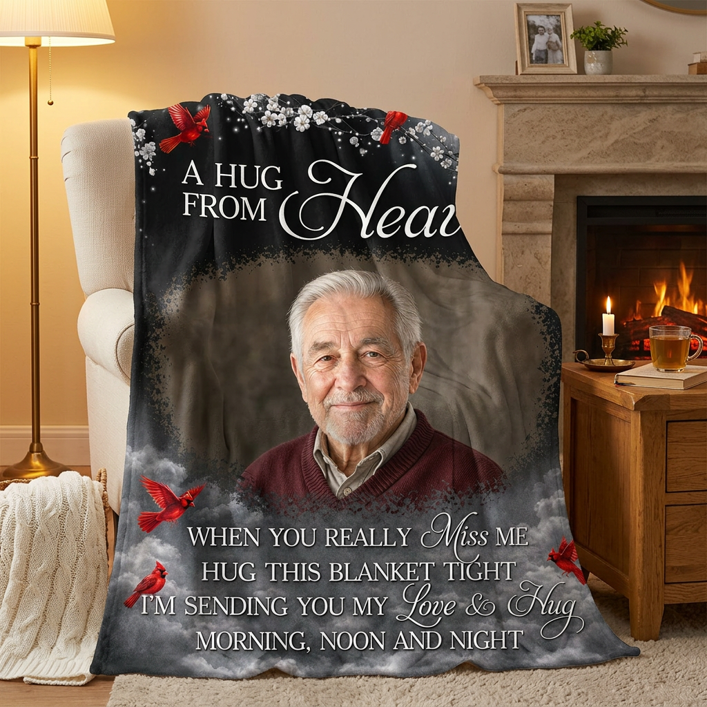 Personalized Photo Memorial Fleece Blanket - A Hug From Heaven Cardinal Sympathy Gift - Image 2