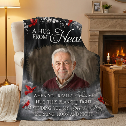Personalized Photo Memorial Fleece Blanket - A Hug From Heaven Cardinal Sympathy Gift - Image 2