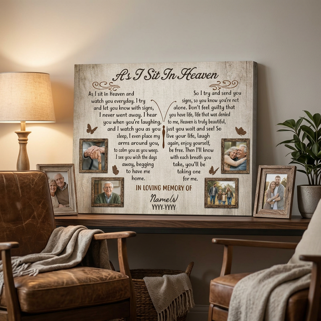 Personalized Memorial Wall Canvas As I Sit In Heaven Sympathy Gift For Loss Of Loved One - Image 2