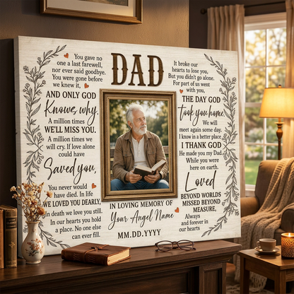 Personalized Loss of Father Memorial Wall Canvas Photo Print Dad Sympathy Remembrance Gift - Image 2