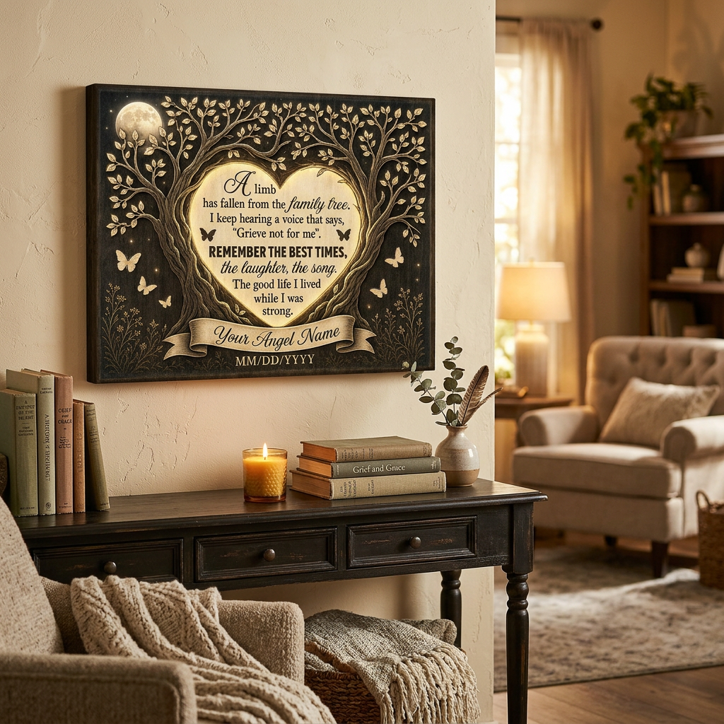 Personalized Memorial Family Tree Wall Canvas With Photo, Butterfly Remembrance Gift - Image 2