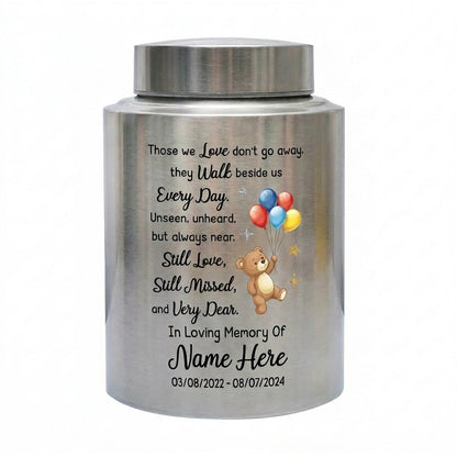 Personalized Angel Wings Heaven Bear Baby Loss Infant Stainless Steel Large Display Cremation Ashes Container For Child Boy Girl Bereavement Memorial Keepsake Urn, Memorial Gift, In Loving Memory - Image 2