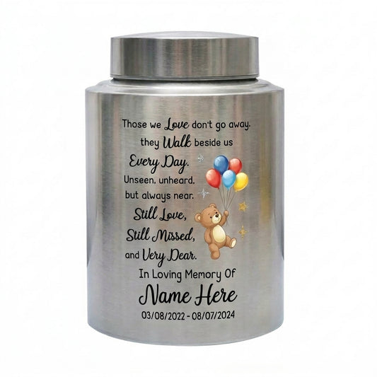 Personalized Angel Wings Heaven Bear Baby Loss Infant Stainless Steel Large Display Cremation Ashes Container For Child Boy Girl Bereavement Memorial Keepsake Urn, Memorial Gift, In Loving Memory - Image 2