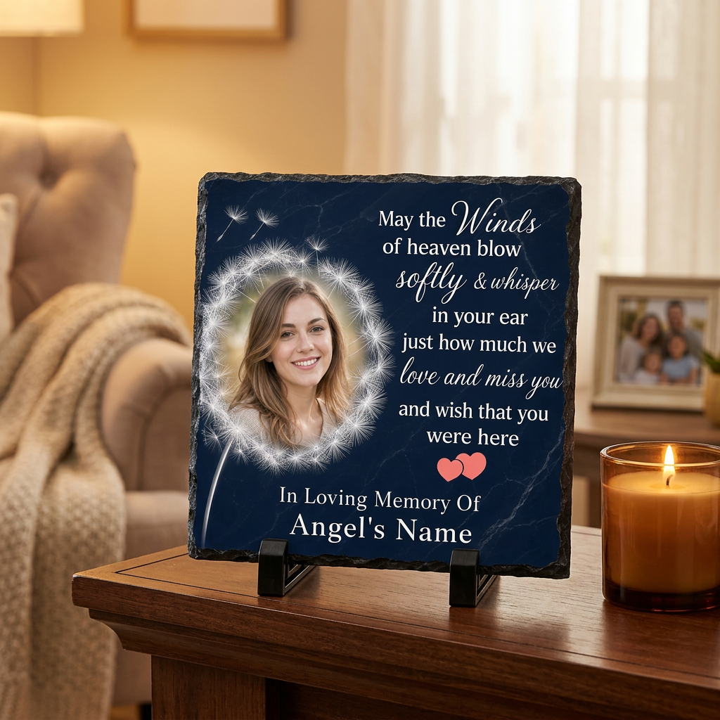 Personalized May the Wind Dandelion Memorial Slate – Custom Photo Bereavement Gift - Image 2 | VNMGSREPR1-6IN-EHIEU_AI_0459 VNMGSREPR1-8IN-EHIEU_AI_0459