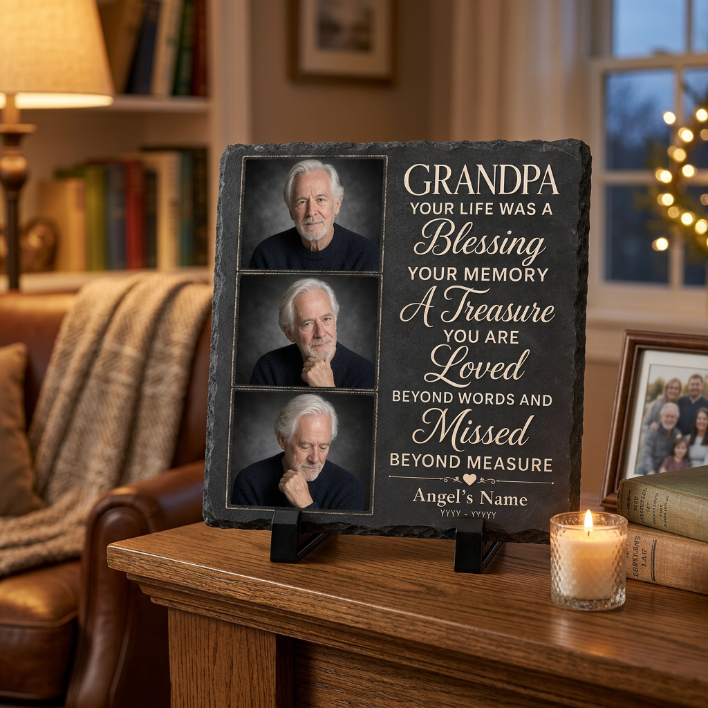 Personalized Grandpa Memorial Photo Slate Stone – In Loving Memory Sympathy Gift - Image 2 | VNMGSREPR1-6IN-EHIEU_AI_0427 VNMGSREPR1-8IN-EHIEU_AI_0427