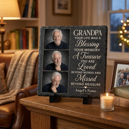 Personalized Grandpa Memorial Photo Slate Stone – In Loving Memory Sympathy Gift - Image 2 | VNMGSREPR1-6IN-EHIEU_AI_0427 VNMGSREPR1-8IN-EHIEU_AI_0427