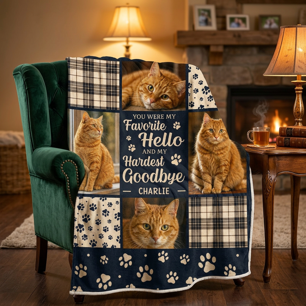 Personalized Cat Memorial Photo Blanket - Custom Pet Loss Sympathy Gift for Cat Owners - Image 2