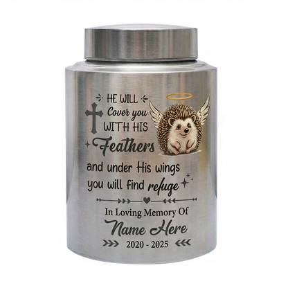 Personalized Angel Hedgehog Pet Loss UV Printed Stainless Steel Cremation Urn Christian Bible Verse Psalm 91 Sympathy Present Decor Memorial Keepsake Urn, Memorial Gift, In Loving Memory - Image 2