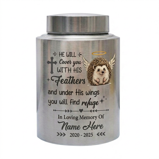 Personalized Angel Hedgehog Pet Loss UV Printed Stainless Steel Cremation Urn Christian Bible Verse Psalm 91 Sympathy Present Decor Memorial Keepsake Urn, Memorial Gift, In Loving Memory - Image 2