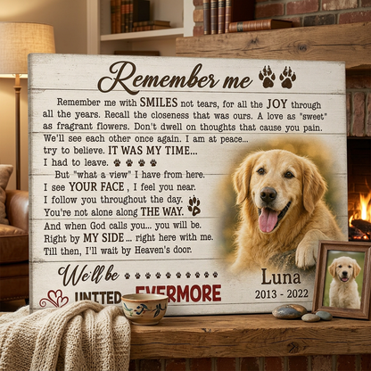 Personalized Dog Memorial Photo Canvas Print, Pet Loss Sympathy Gift, Remember Me Wall Sign - Image 2 | WCV-12X8-EHIEU_AI_0034 WCV-14X11-EHIEU_AI_0034 WCV-18X12-EHIEU_AI_0034 WCV-20X16-EHIEU_AI_0034 WCV-24X16-EHIEU_AI_0034 WCV-24X20-EHIEU_AI_0034 WCV-30X20-EHIEU_AI_0034 WCV-30X24-EHIEU_AI_0034 WCV-36X24-EHIEU_AI_0034 WCV-40X30-EHIEU_AI_0034