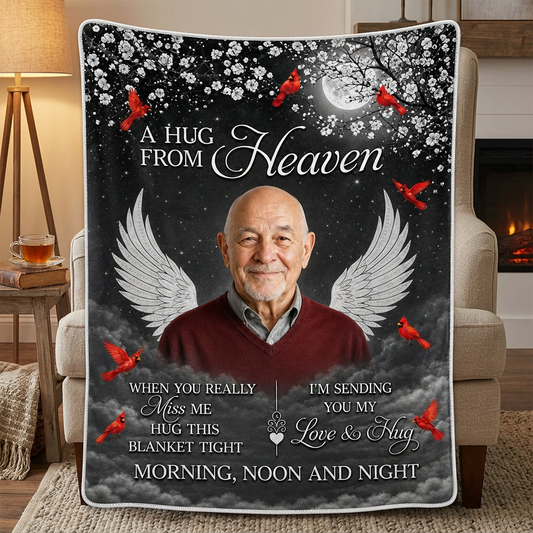Personalized Memorial Photo Fleece Blanket - A Hug From Heaven Sympathy Gift for Loss of Loved One - Image 2