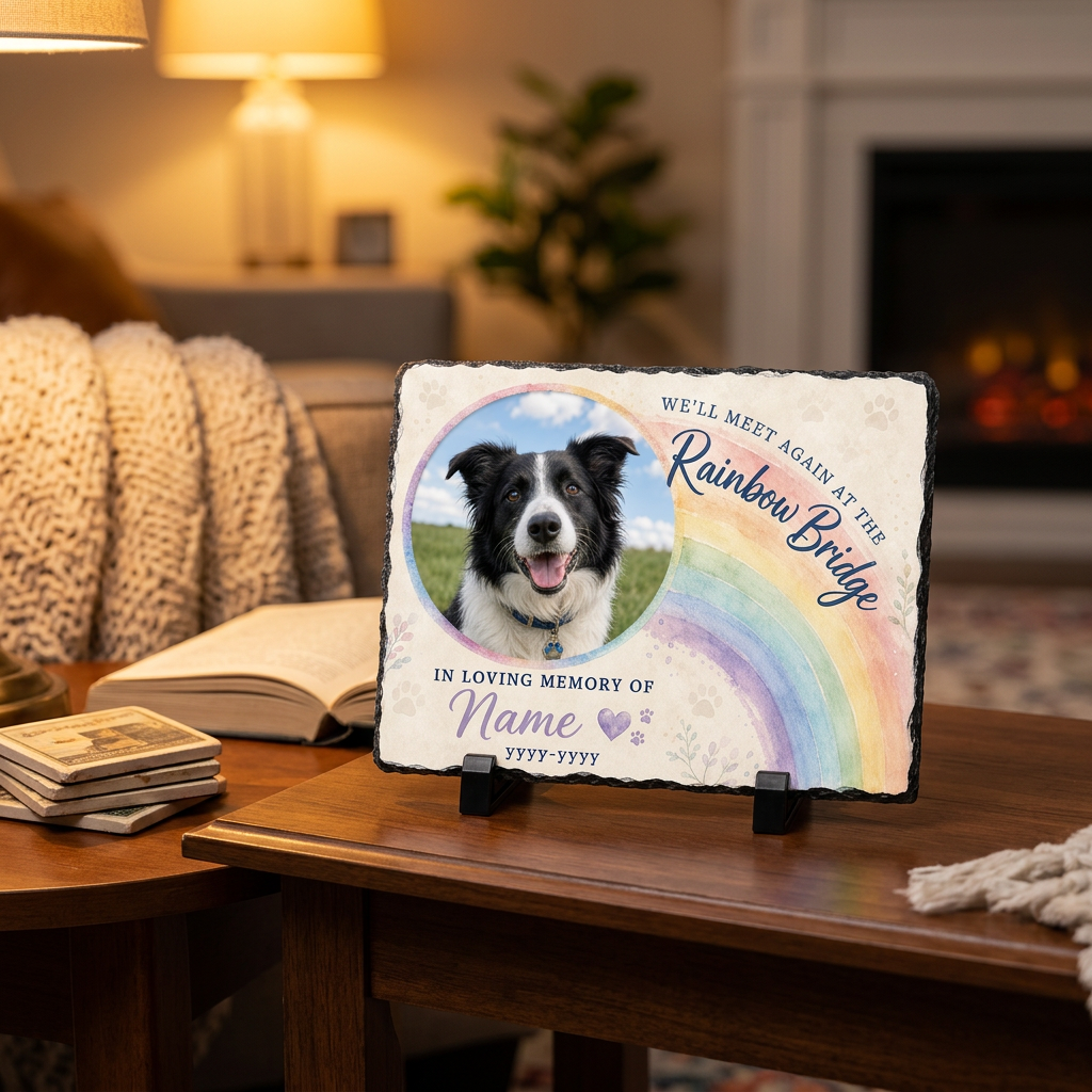 Personalized Dog Memorial Slate Garden Stone – Rainbow Bridge Pet Loss Gift - Image 2 | VNMGSREPR1-6IN-EHIEU_AI_0472 VNMGSREPR1-8IN-EHIEU_AI_0472