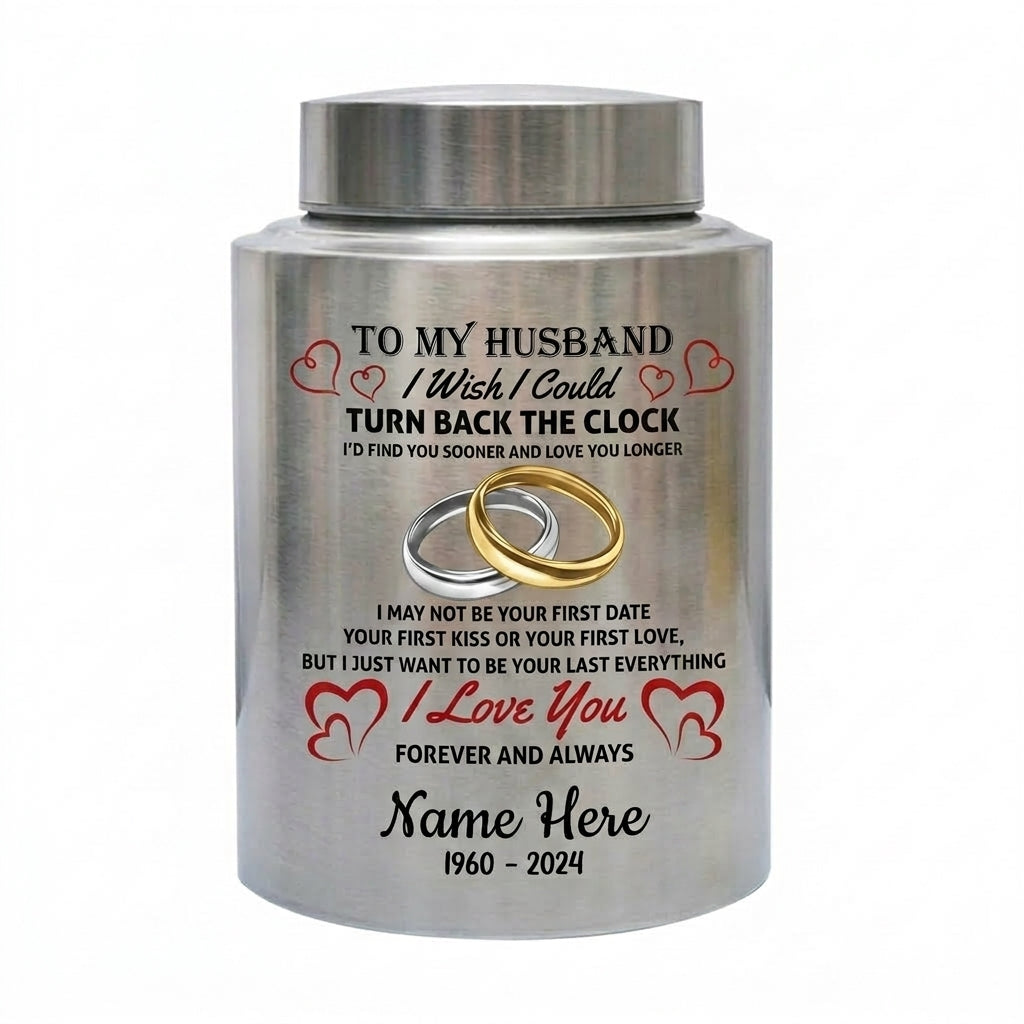 Personalized Interlocked Wedding Rings Couple In Heaven UV Printed Urn For Loss Of Husband Sympathy Bereavement Gifts For Widow Two Sizes Memorial Keepsake Urn, Memorial Gift, In Loving Memory - Image 2