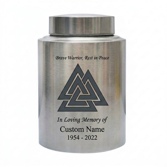 Personalized Valhalla Viking Valknut Stainless Steel Urn for Human Ashes, Brave Warrior Norse Enthusiast Tribute, 4 Colors 2 Sizes, Memorial Keepsake Urn, Memorial Gift, In Loving Memory - Image 2