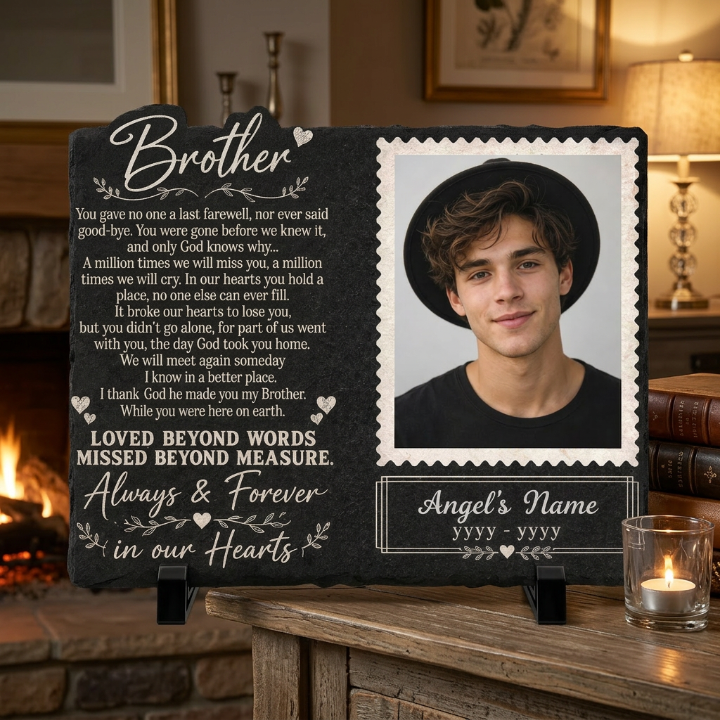 Personalized Brother Memorial Garden Stone – Photo Slate Plaque Gift for Loss of Brother - Image 2