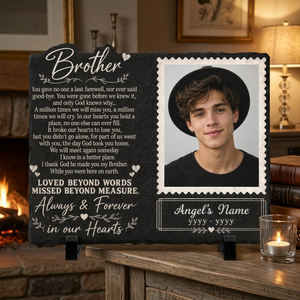 Personalized Brother Memorial Garden Stone – Photo Slate Plaque Gift for Loss of Brother - Image 2