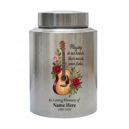 Personalized Guitar Music Lovers Stainless Steel Funeral Urn for Musician Adult Male Female Human Ashes Burial Container Silver Black Gold Red Memorial Keepsake Urn, Memorial Gift, In Loving Memory - Image 2
