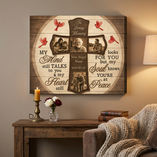 Personalized Memorial Photo Canvas Wall Art Cross Cardinal Sympathy Gift - Image 2
