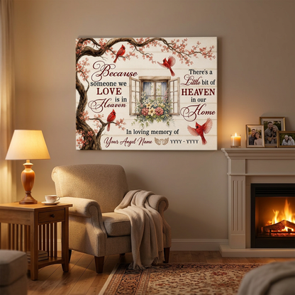 Personalized Cardinal Memorial Wall Canvas Because Someone We Love Is In Heaven Sympathy Gift - Image 2