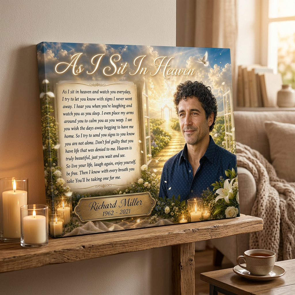 Personalized Memorial Photo Wall Canvas - As I Sit In Heaven Sympathy Gift for Loss of Loved One - Image 2