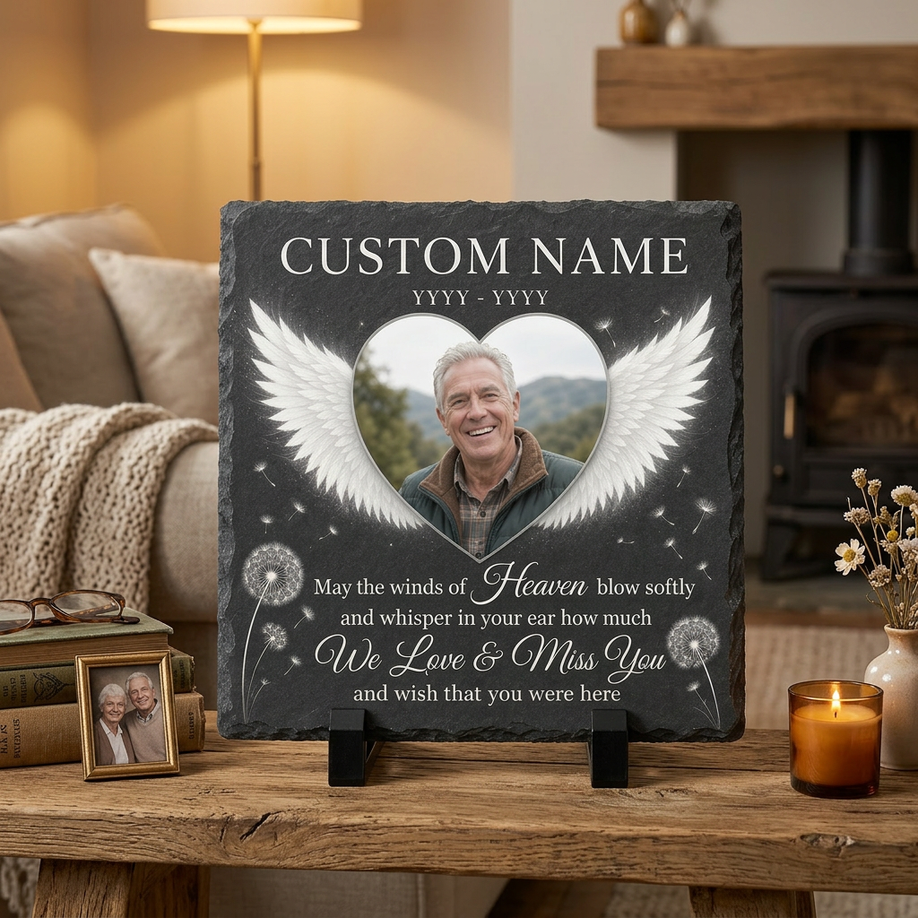 Personalized Memorial Garden Stone Slate Plaque with Photo – Gift for Loss of Loved One - Image 2 | VNMGSREPR1-6IN-EHIEU_AI_0466 VNMGSREPR1-8IN-EHIEU_AI_0466