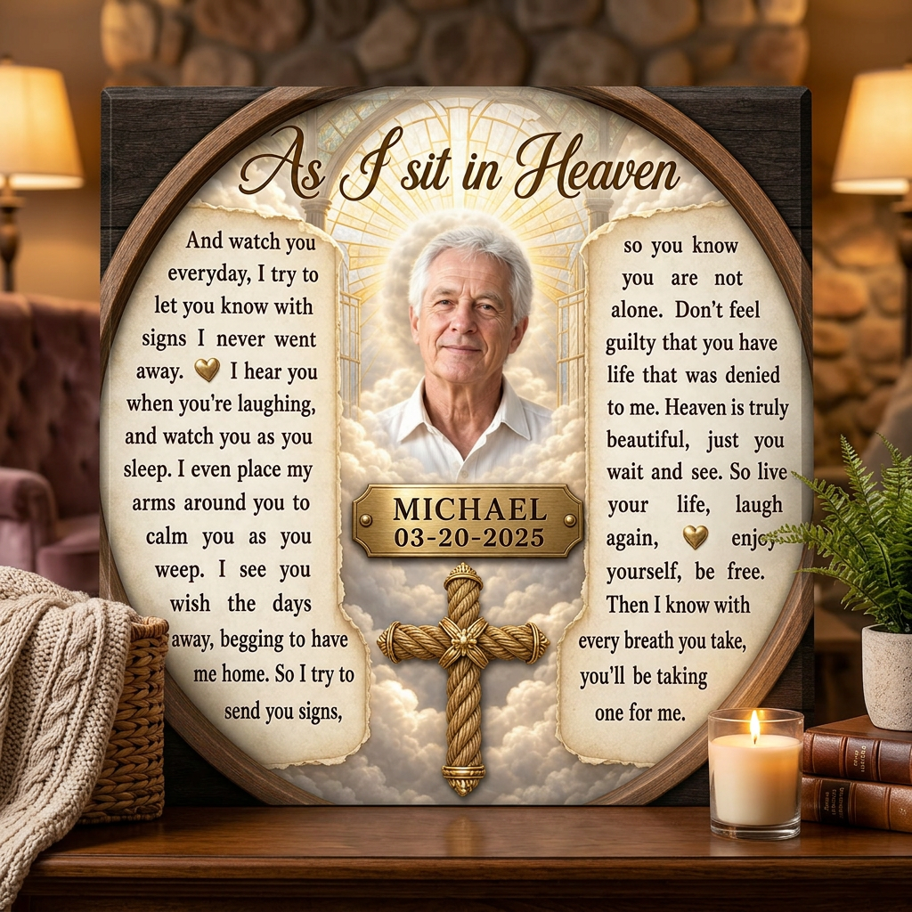 Personalized As I Sit in Heaven Memorial Canvas – Christian Sympathy Gift for Loss - Image 2