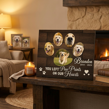 Personalized Dog Memorial Wall Canvas – You Left Paw Prints On Our Hearts Gift - Image 2
