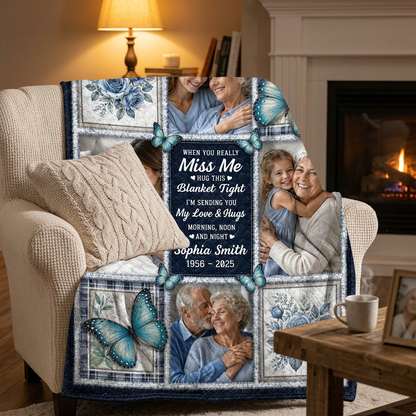 Personalized Memorial Photo Butterfly Fleece Blanket for Mom Grandma Remembrance Gift - Image 2