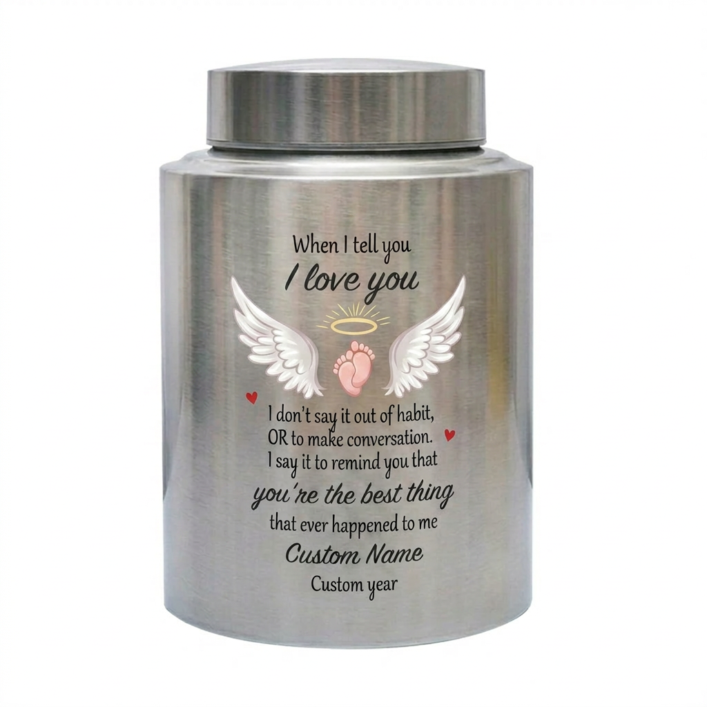 Personalized Angel Wings Stainless Steel Large Urn When I Tell You I Love You Quote for Spouse Child Baby Boy Girl Partner Tribute Memorial Keepsake Urn, Memorial Gift, In Loving Memory - Image 2