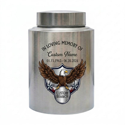 Personalized US Army Veteran Military Branch Stainless Steel Urn, Custom Soldier Tribute for Father Grandpa, 7.5x5.1 or 5.9x3.9, Memorial Keepsake Urn, Memorial Gift, In Loving Memory - Image 2