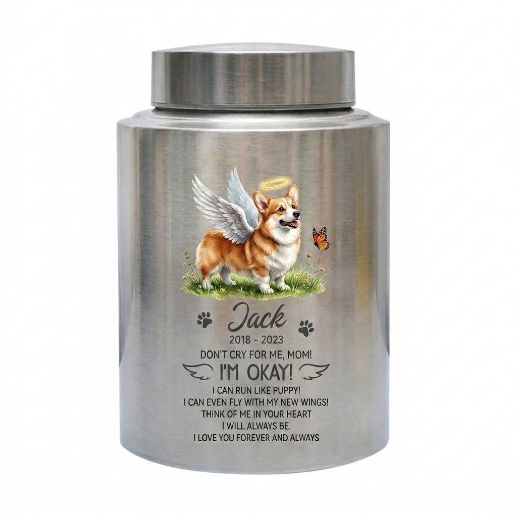 Personalized Winged Dog Silhouette Stainless Steel Pet Memorial Urn for Mom Loss of Dog Sympathy Bereavement Gift Large Capacity Decorative Memorial Keepsake Urn, Memorial Gift, In Loving Memory - Image 2