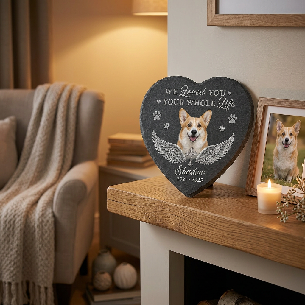 Personalized Pet Memorial Heart Shaped Garden Stone with Photo – Dog Loss Gift - Image 2 | VNMGSREPR1-6IN-EHIEU_AI_0417 VNMGSREPR1-8IN-EHIEU_AI_0417