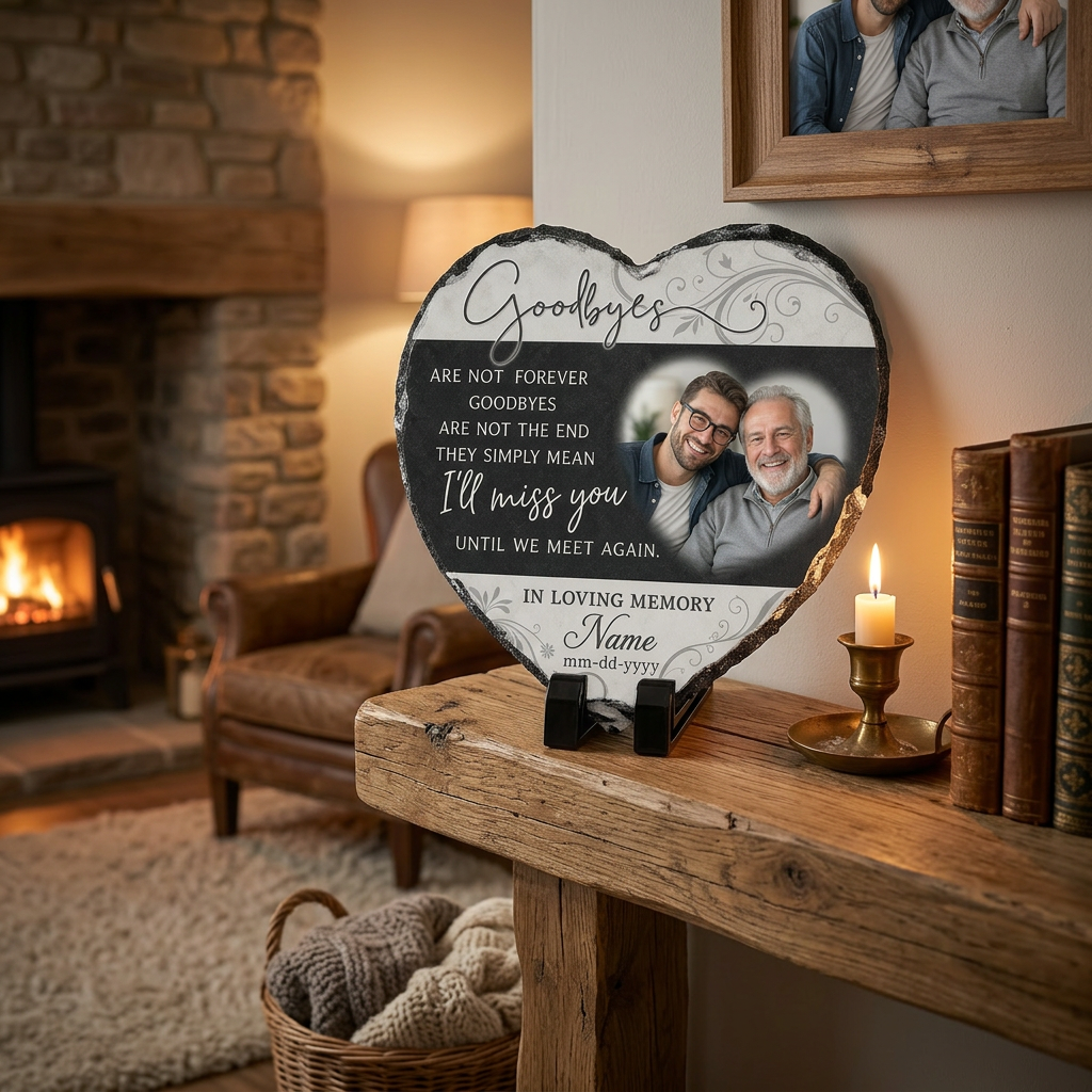 Personalized Heart-Shaped Memorial Slate with Photo – In Loving Memory Gift - Image 2 | VNMGSREPR1-6IN-EHIEU_AI_0442 VNMGSREPR1-8IN-EHIEU_AI_0442