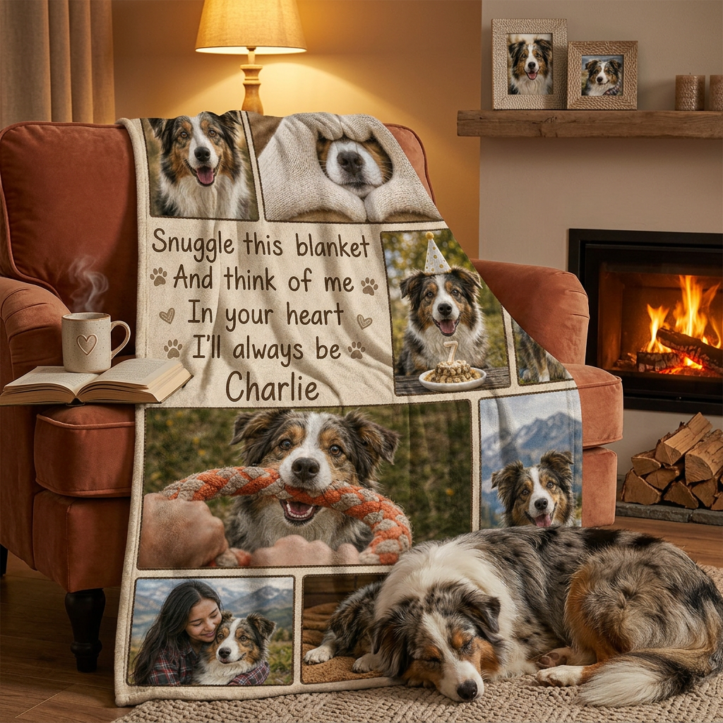 Personalized Pet Memorial Photo Collage Fleece Blanket - Dog Loss Sympathy Gift for Owners - Image 2