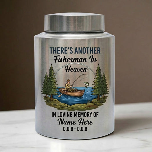 Personalized Bass Fishing Fisherman In Heaven Stainless Steel Custom Printed Urn For Dad Grandpa Husband Loss Bereavement Display 5.9in 7.5in Memorial Keepsake Urn, Memorial Gift, In Loving Memory - Image 2