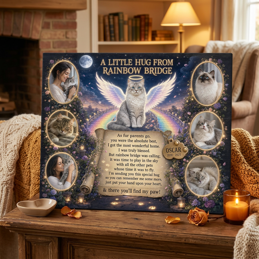 Personalized Cat Memorial Wall Canvas - Rainbow Bridge Pet Loss Photo & Name Gift - Image 2
