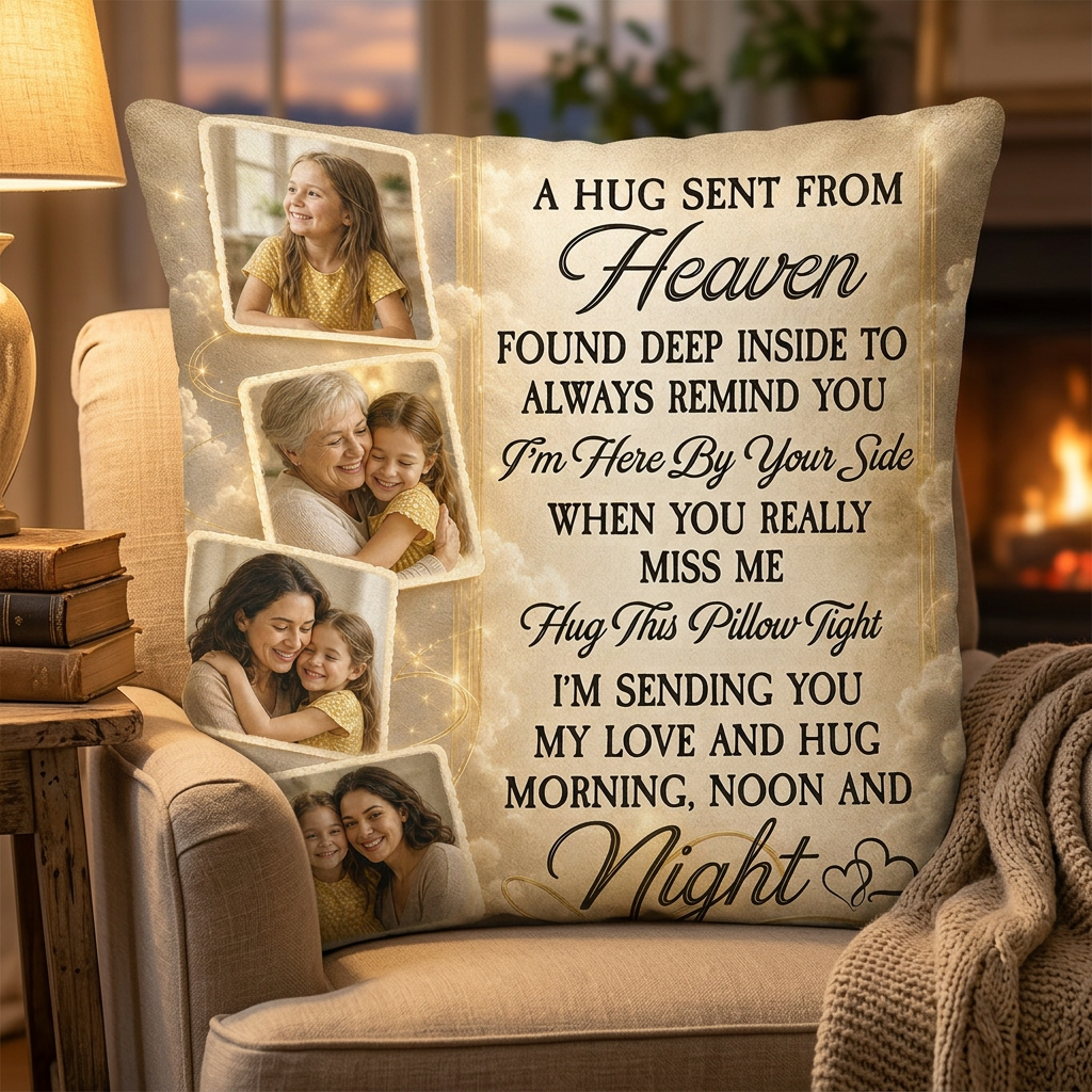 Personalized Photo Memorial Pillow - A Hug Sent From Heaven Sympathy Gift For Family Loss - Image 2