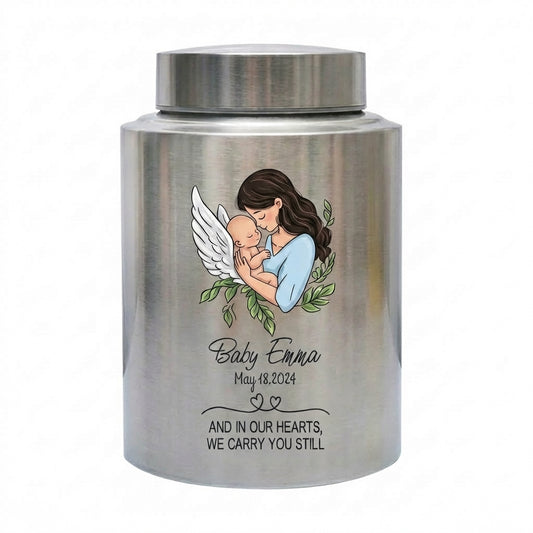 Personalized Angel Baby Memorial UV Printed Metal Urn For Loss of Infant Child Grieving Keepsake for Parents Four Color Options Memorial Keepsake Urn, Memorial Gift, In Loving Memory - Image 2
