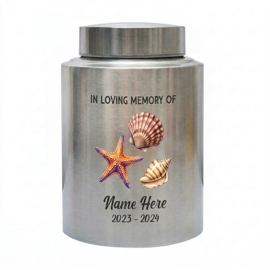 Personalized Beach Design Stainless Steel Urn for Loss of Loved One, Custom Decorative Keepsake for Home Display in Multiple Colors, Memorial Keepsake Urn, Memorial Gift, In Loving Memory - Image 2